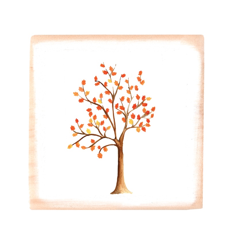fall tree square wood block