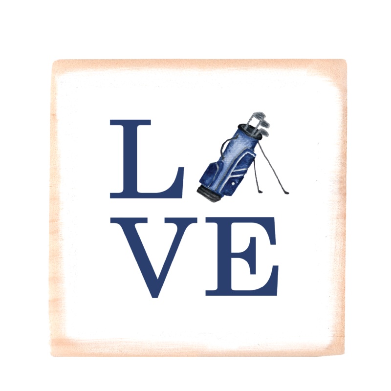 love golf bag square wood block