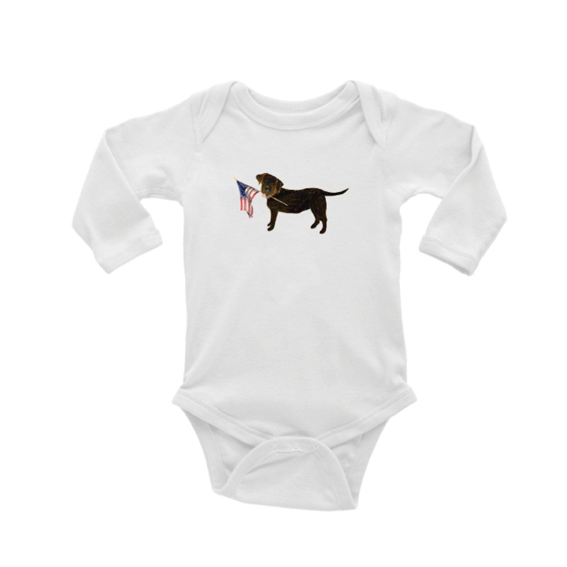chocolate lab + flag baby snap up long sleeve