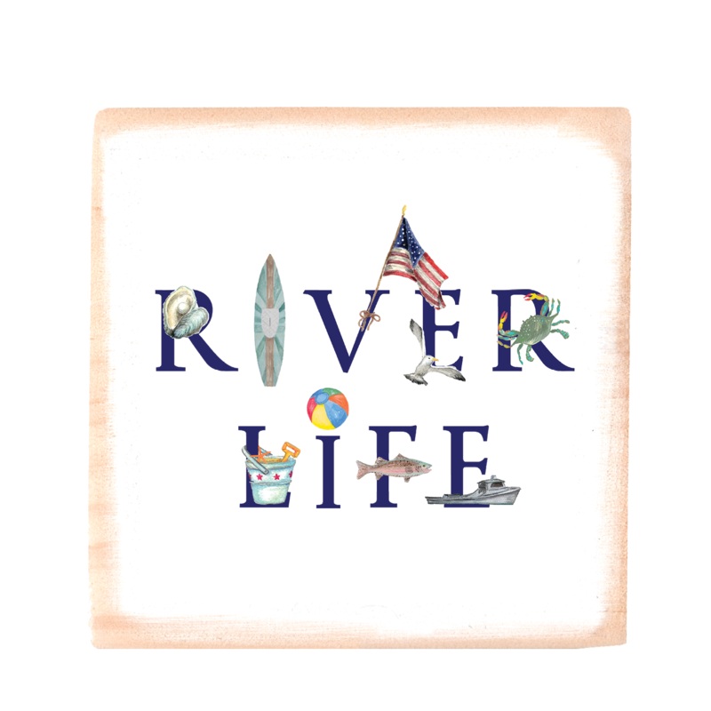 river life square wood block