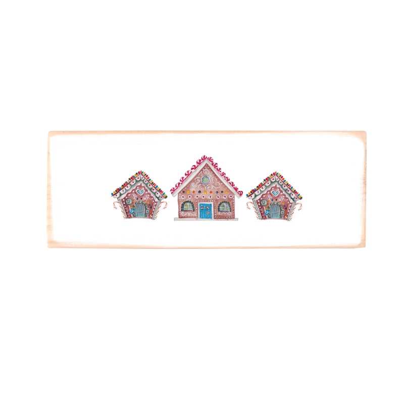 three gingerbread houses wood block rectangle