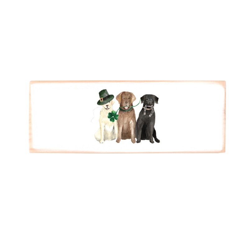 three labs st patrick’s day rectangle wood block