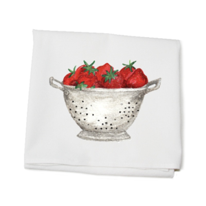 berries colander flour sack towel