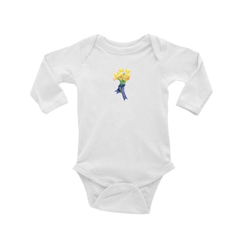 daffodils with blue ribbon baby snap up long sleeve