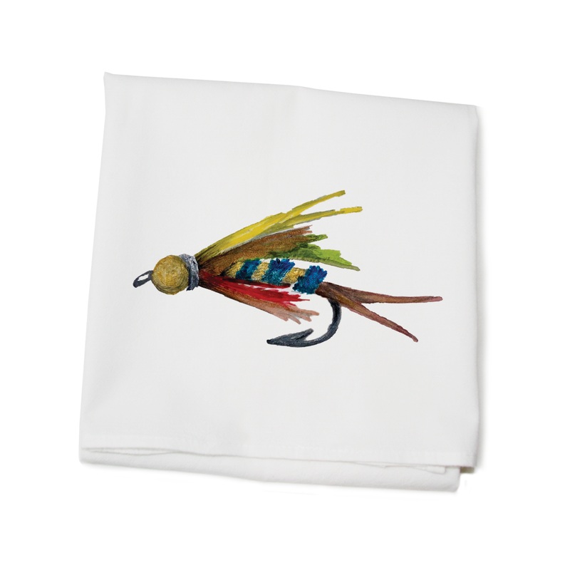 fly fishing lure flour sack towel
