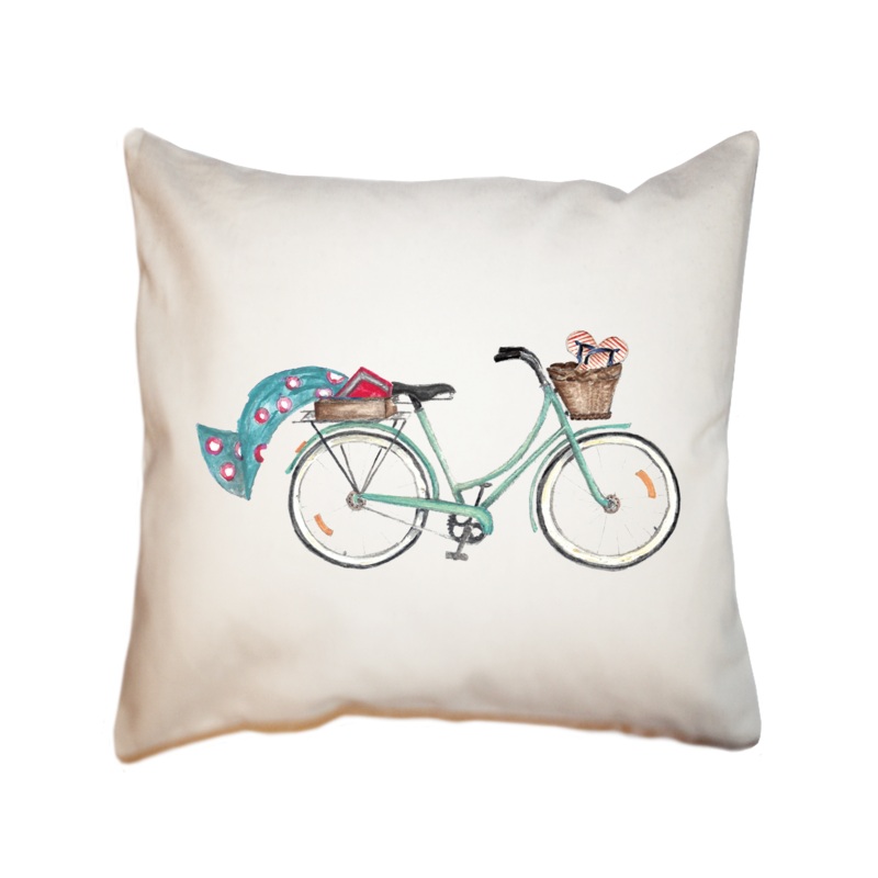 seafoam beach bike + turquoise towel square pillow