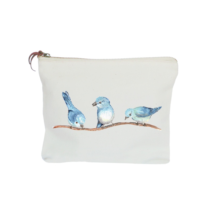 three blue birds zipper pouch