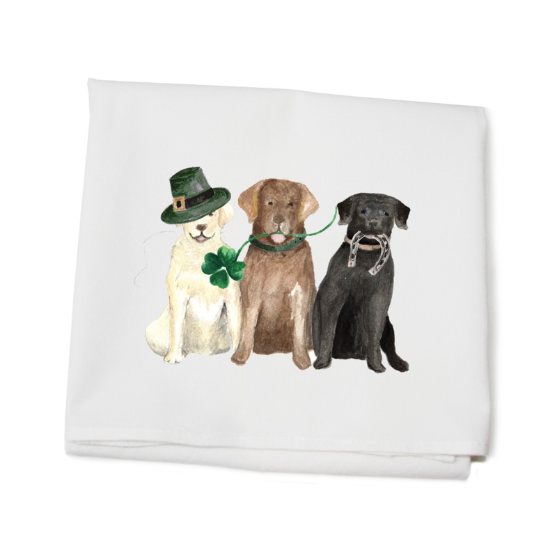 three labs st patrick’s day flour sack towel