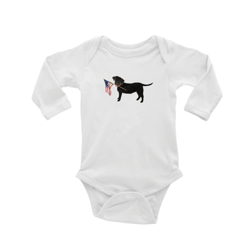 black lab + flag baby snap up long sleeve