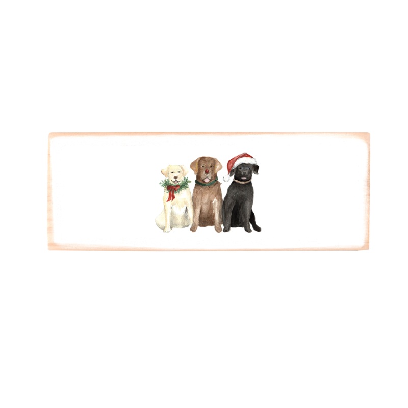 three labs holiday rectangle wood block