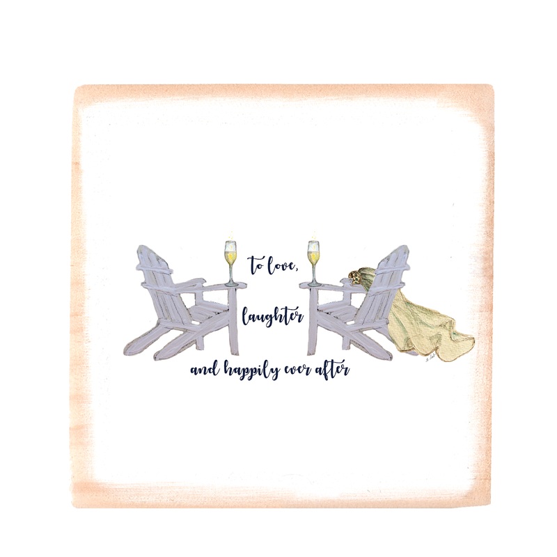 wedding to love to laughter wood block