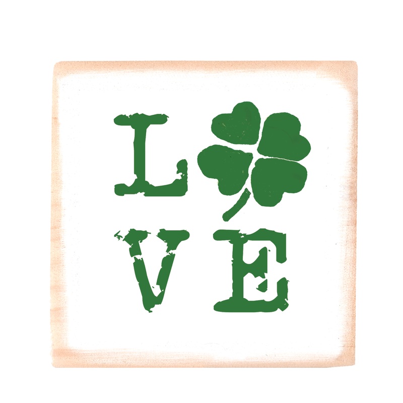 love shamrock distressed square block