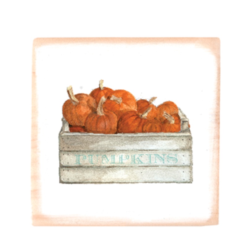 pumpkins in crate square wood block