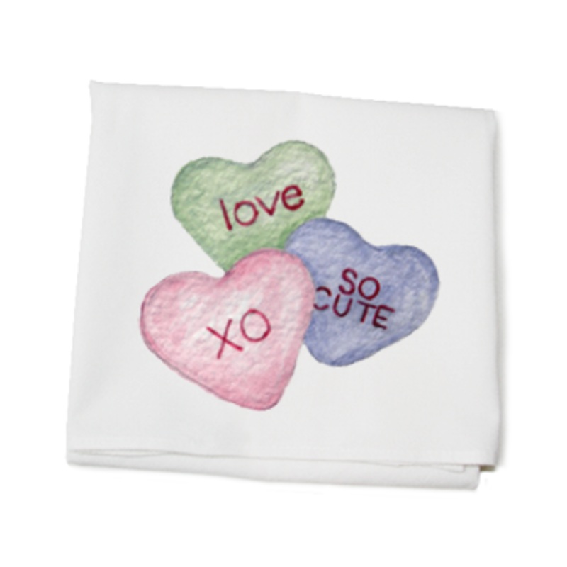 sweet hearts candy flour sack towel