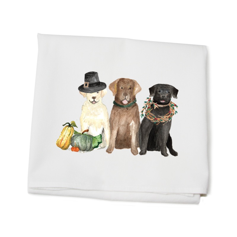 three labs thanksgiving flour sack towel