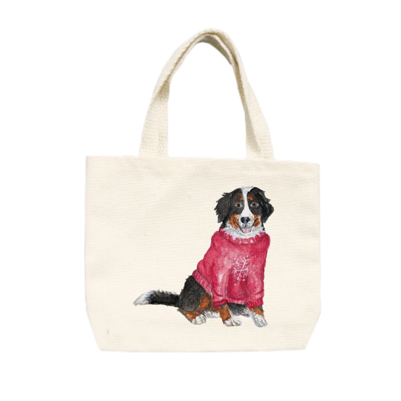 bernese mountain dog in sweater small tote