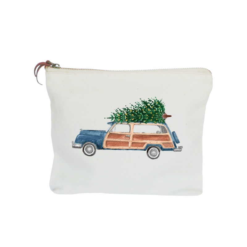 navy woody with tree zipper pouch