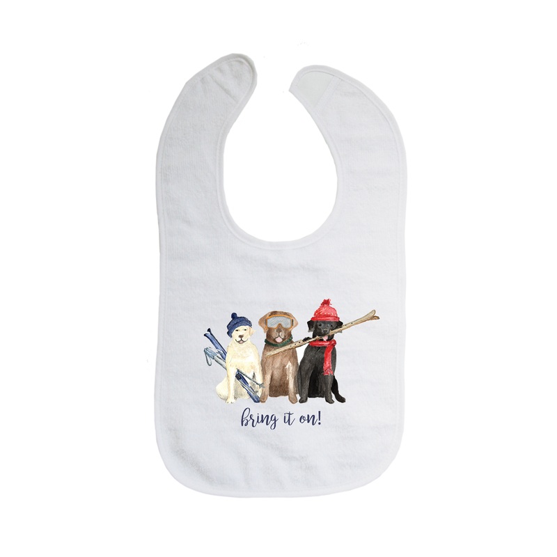 three labs skiing bring it on bib