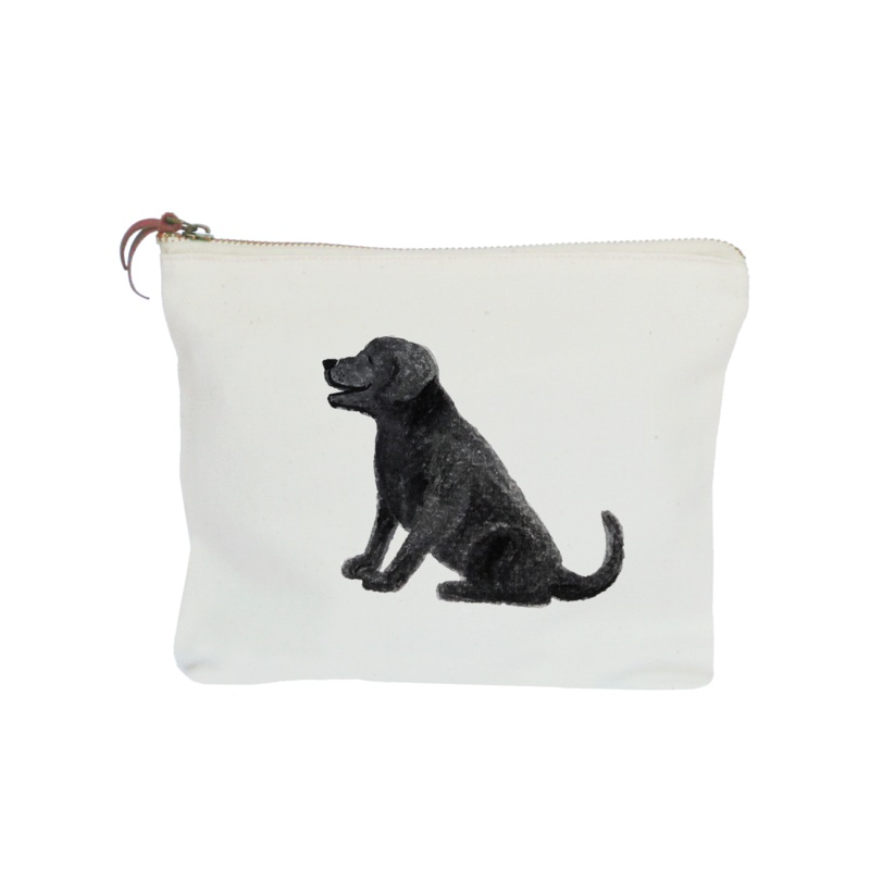 black dog sitting zipper pouch