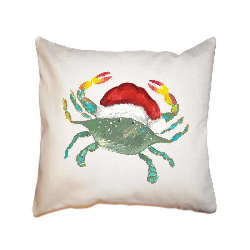 crab with santa hat square pillow