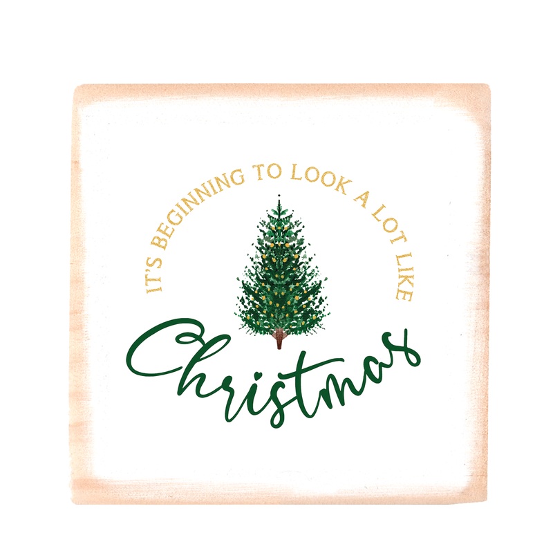 it’s beginning to look tree square wood block