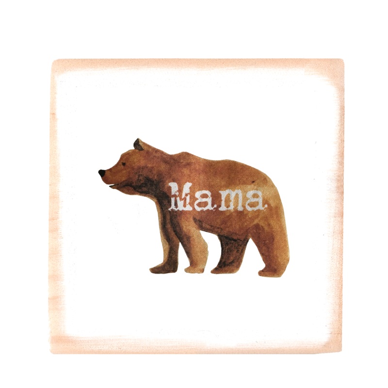 mama bear square wood block