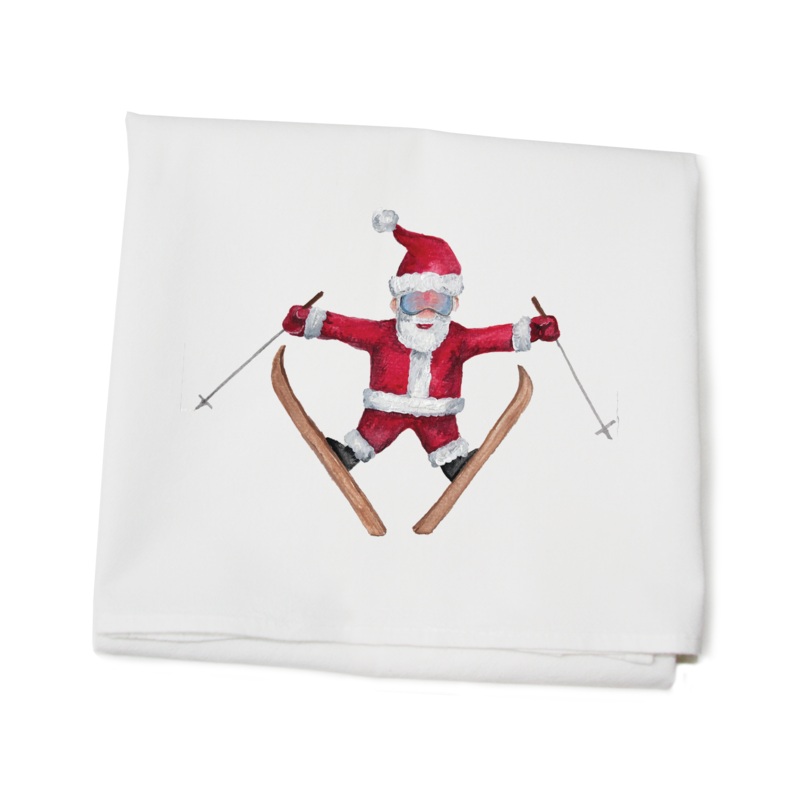 santa on skis flour sack towel