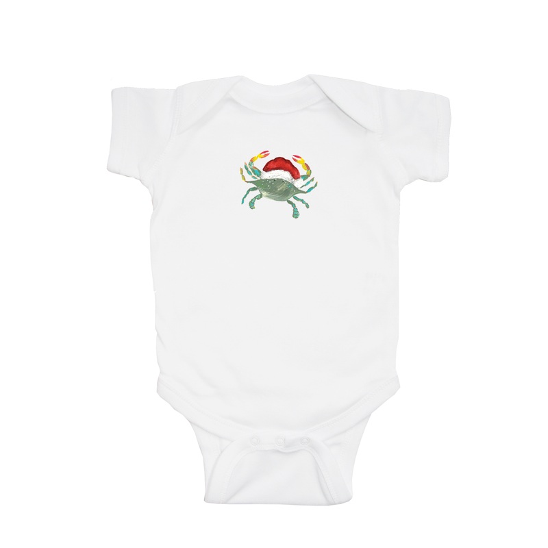 crab with santa hat baby snap up short sleeve