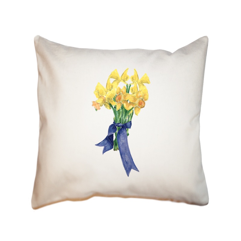 daffodils with blue ribbon square pillow