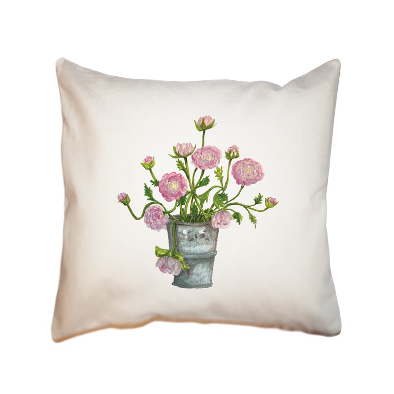 ranunculus in bucket square pillow