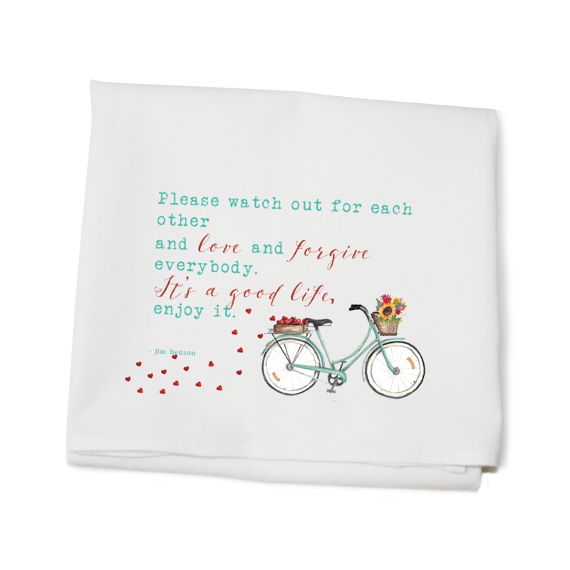 wildflower bike with jim henson quote flour sack towel
