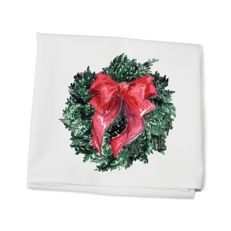 wreath with bow flour sack towel