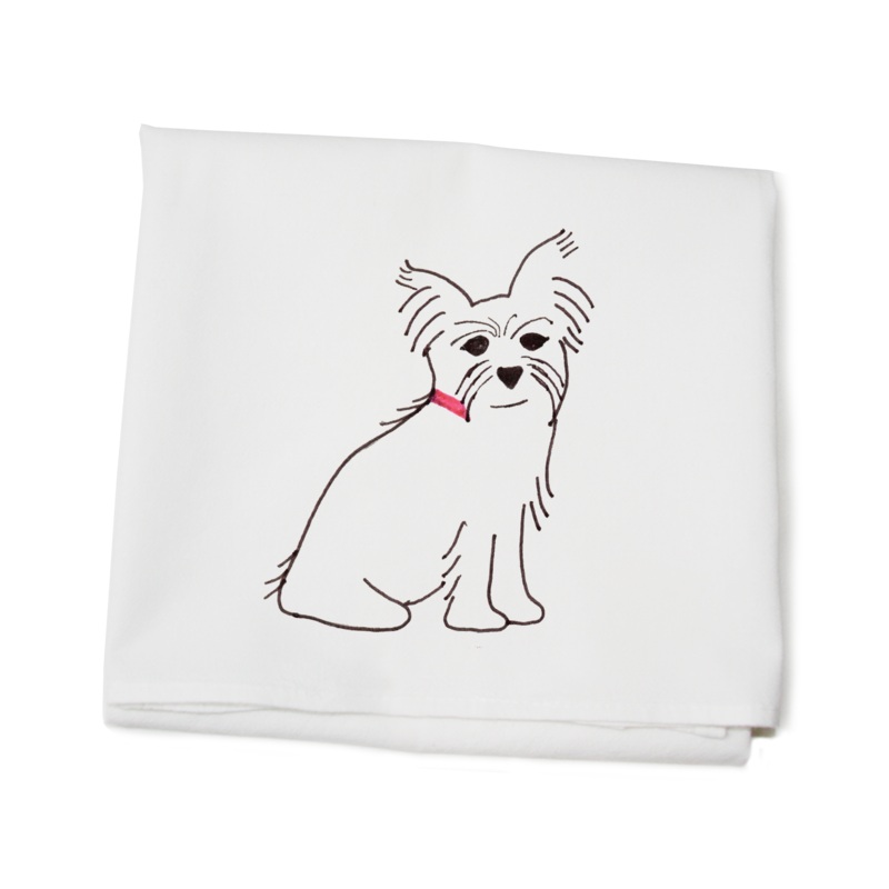 yorkie pen drawing flour sack towel