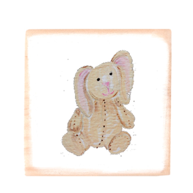 stuffed bunny square wood block