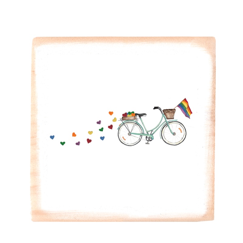 bike with pride square wood block