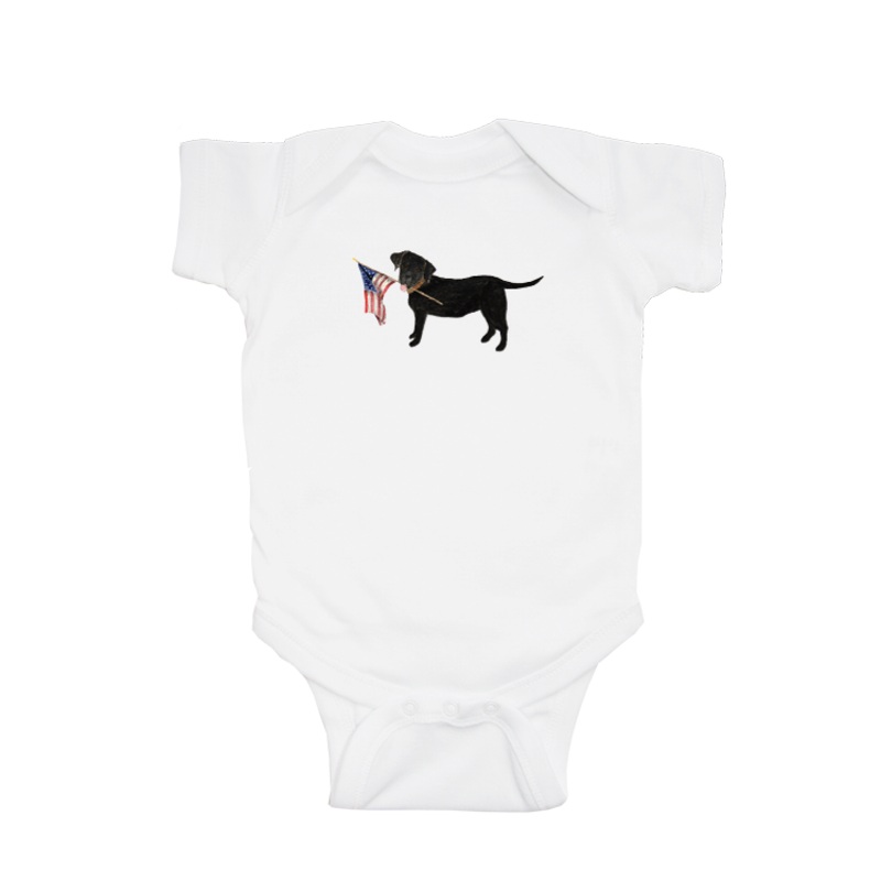 black lab + flag baby snap up short sleeve