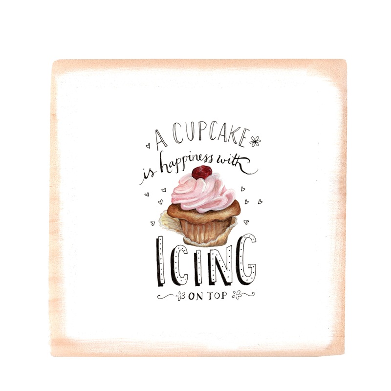 happiness cupcake square wood block