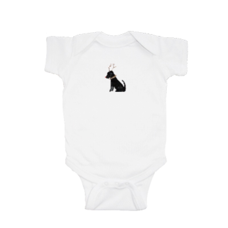 lab with antlers and red nose baby snap up short sleeve