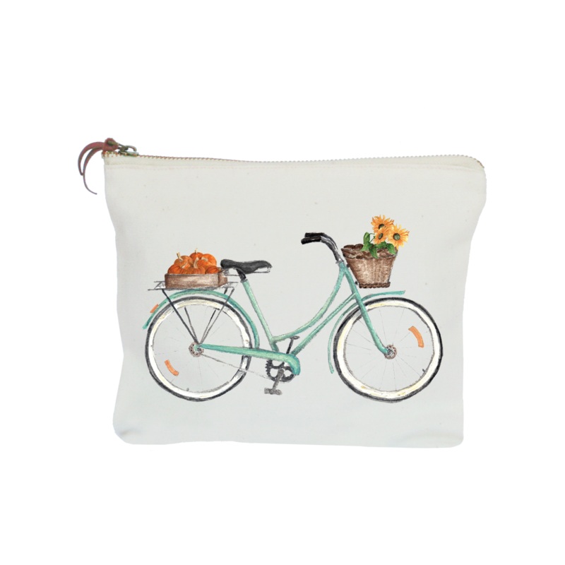 bike with pumpkins and sunflowers zipper pouch