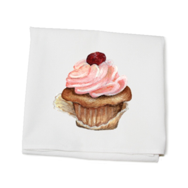 cupcake pink flour sack towel