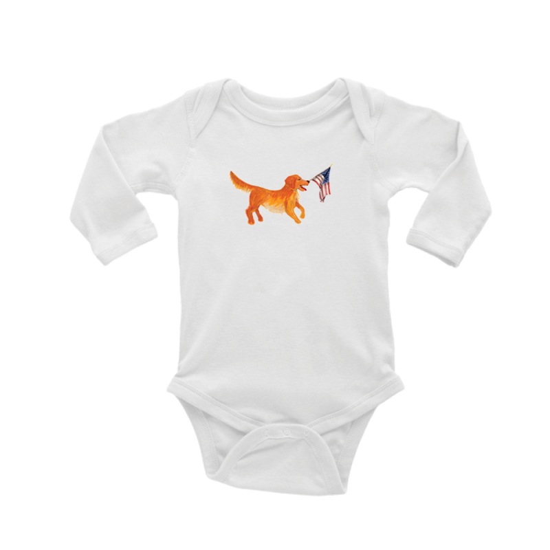 golden retriever + flag baby snap up long sleeve