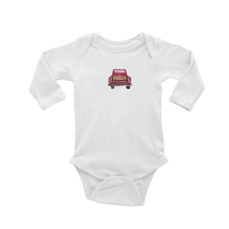 red pick up tailgate down baby snap up short sleeve