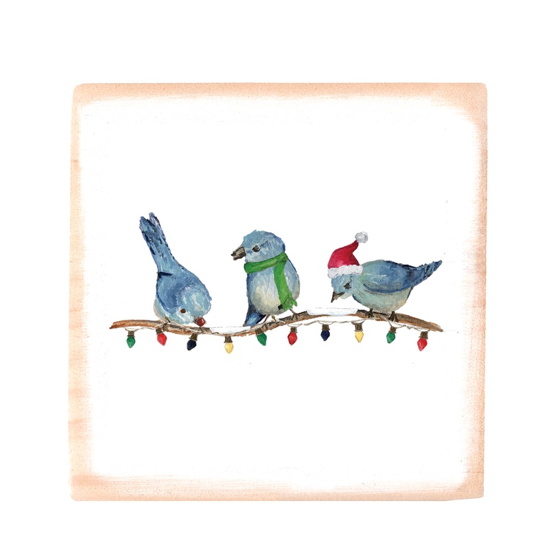 three bluebirds christmas wood block