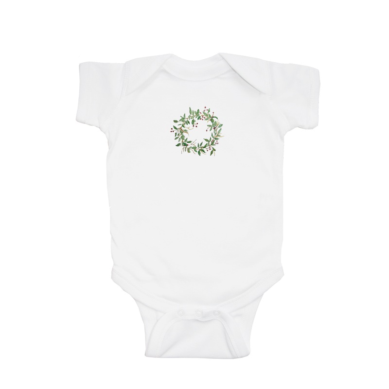 bay leaf wreath baby snap up short sleeve