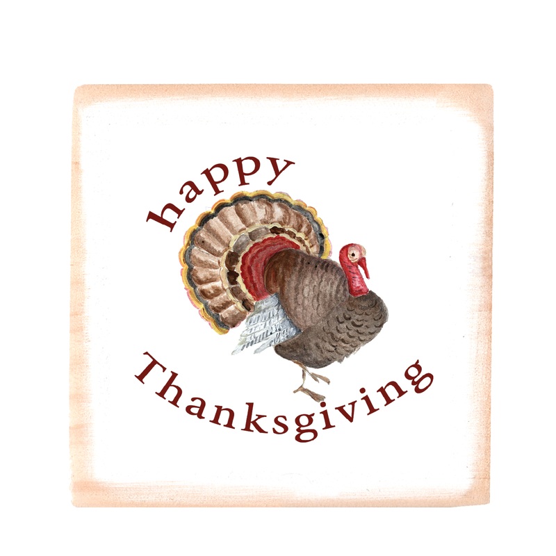 happy thanksgiving square wood block
