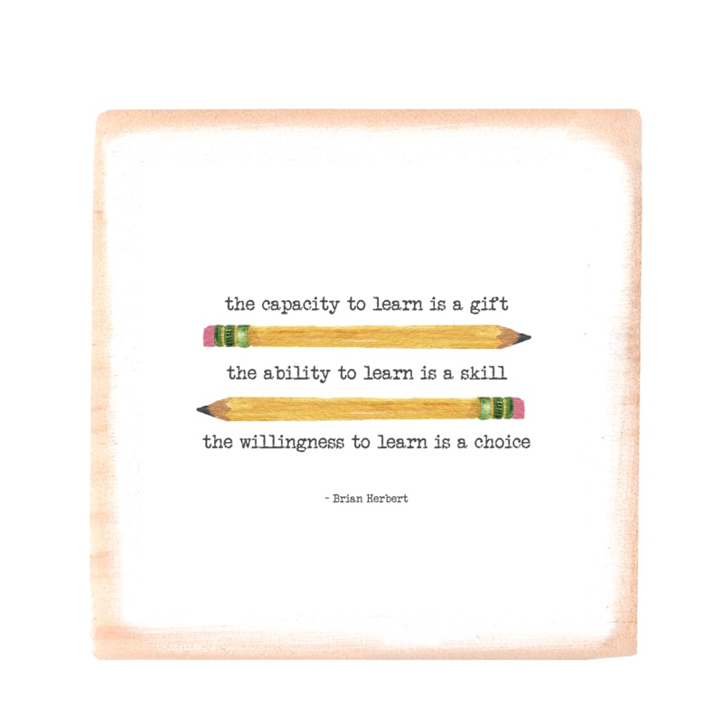 learning is a gift square wood block
