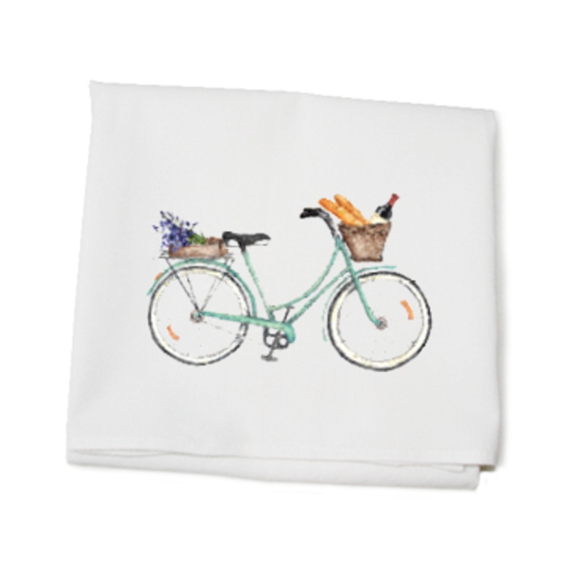 seafoam bike wine and bread flour sack towel