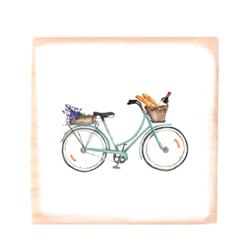 seafoam bike wine and bread square wood block