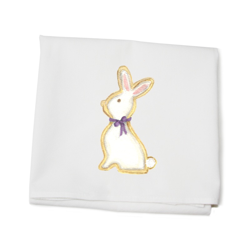 bunny cookie purple bow flour sack towel