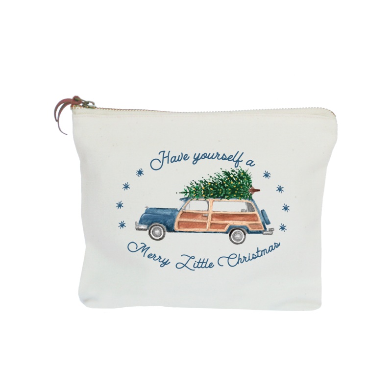 navy woody merry christmas zipper pouch